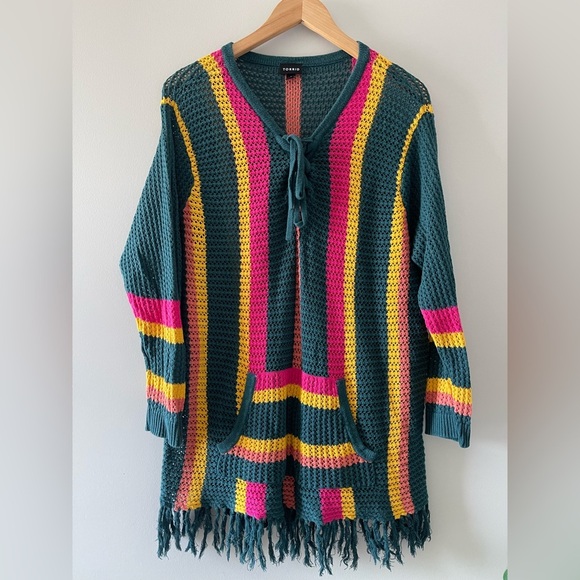 Torrid | Open Stitch Colorful Striped Knit Sweater with Fringe - Picture 2 of 10
